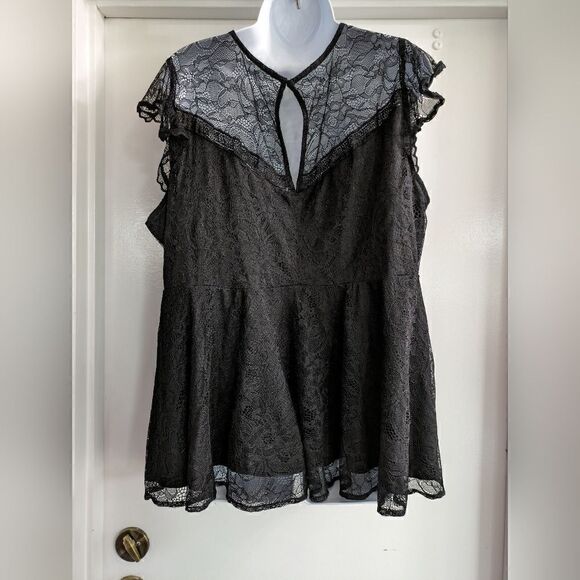 Torrid Peplum Black Lace Ruffle Sleeve Top - Picture 3 of 6